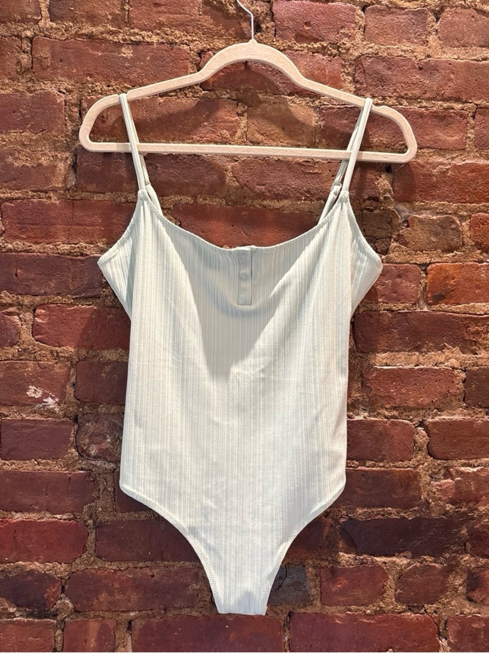 Onia Mint Green Ribbed Scoop Neck Bodysuit Size L
